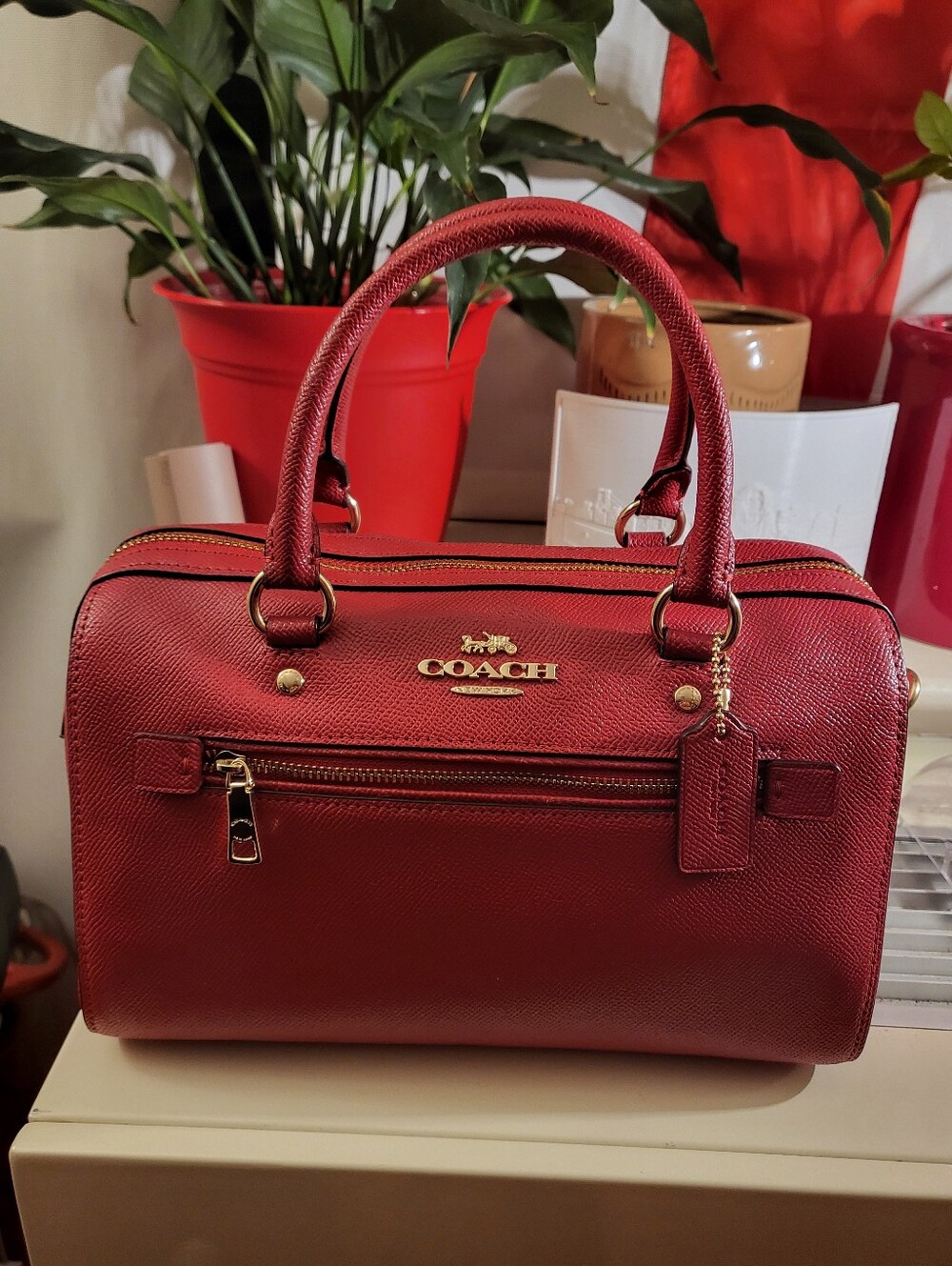 NWOT - Coach Cherry Red Saffiano Leather Satchel - Never Used